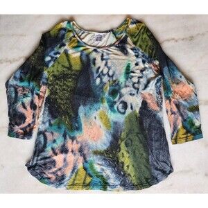 Parsley & Sage Top Womens XL Multicolor Abstract Print Blouse Art Colorful Boho